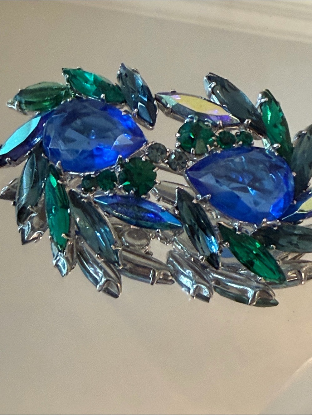 Blue and Green Crystal Floral Brooch - Women Jewelry MCM - Picture 2 of 6
